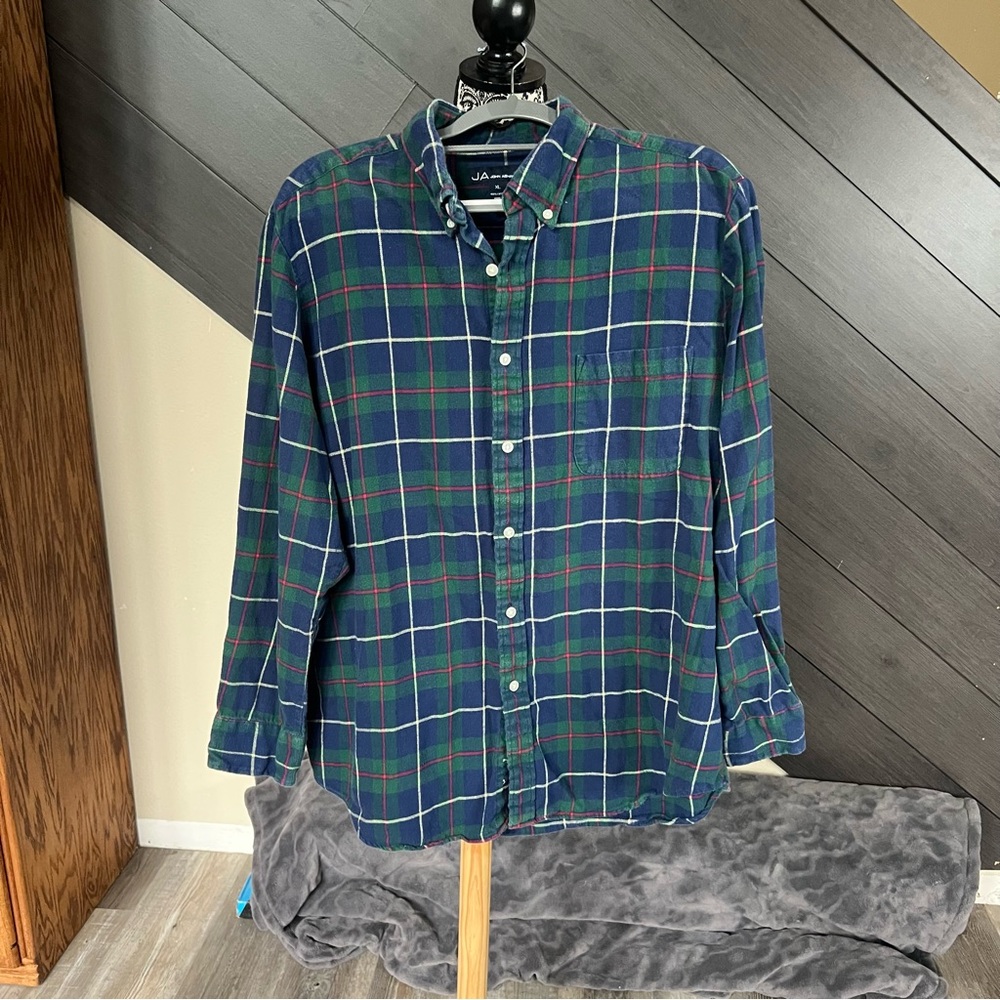 💥John Ashford Blue and Green‎ Plaid Button Down Shirt💥